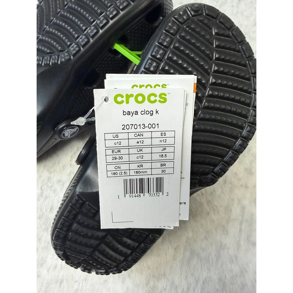 Crocs‎ Baya Clog K Kids Black Slip On Water Friendly Sandals 207013-001 Size C12